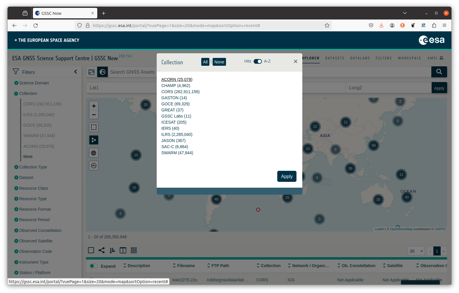 ACORN data selection